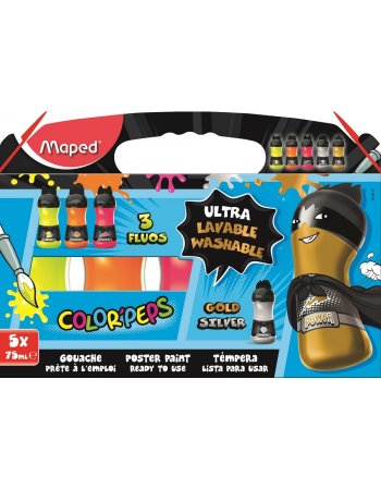 ΤΕΜΠΕΡΕΣ ΣΕΤ MAPED 5x75ml FLUO + METΑΛΛΙΖΕ ΧΡΩΜΑΤΑ