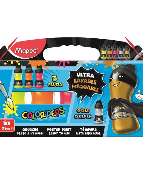 ΤΕΜΠΕΡΕΣ ΣΕΤ MAPED 5x75ml FLUO + METΑΛΛΙΖΕ ΧΡΩΜΑΤΑ