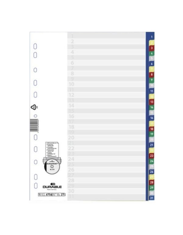 ΕΥΡΕΤΗΡΙΑ ΚΛΑΣΕΡ ΠΛΑΣΤΙΚΑ ΧΡΩΜΑΤΙΣΤΑ DURABLE ΑΡΙΘΜΩΝ 1-31