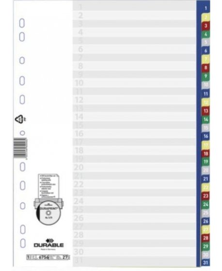 ΕΥΡΕΤΗΡΙΑ ΚΛΑΣΕΡ ΠΛΑΣΤΙΚΑ ΧΡΩΜΑΤΙΣΤΑ DURABLE ΑΡΙΘΜΩΝ 1-31