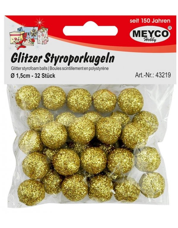 MEYCO ΦΕΛΙΖΟΛ ΜΠΑΛΕΣ GLITTER ΧΡΥΣΟ ΔΙΑΜΕΤΡΟΣ 15mm 32TEM.