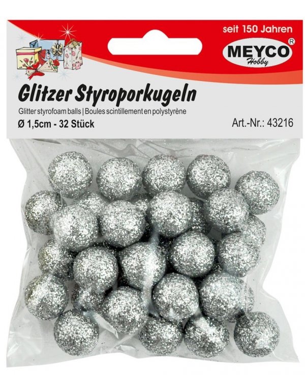 MEYCO ΦΕΛΙΖΟΛ ΜΠΑΛΕΣ GLITTER ΑΣΗΜΙ ΔΙΑΜΕΤΡΟΣ 15mm 32TEM.