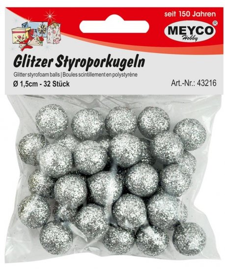 MEYCO ΦΕΛΙΖΟΛ ΜΠΑΛΕΣ GLITTER ΑΣΗΜΙ ΔΙΑΜΕΤΡΟΣ 15mm 32TEM.