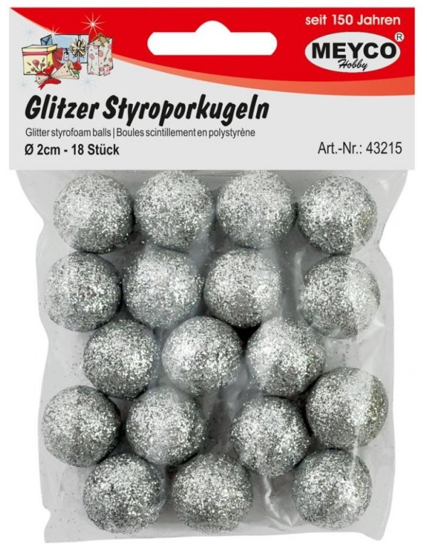 MEYCO ΦΕΛΙΖΟΛ ΜΠΑΛΕΣ GLITTER ΑΣΗΜΙ ΔΙΑΜΕΤΡΟΣ 20mm 18ΤΕΜ.