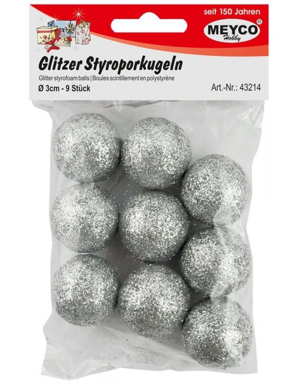 MEYCO ΦΕΛΙΖΟΛ ΜΠΑΛΕΣ GLITTER ΑΣΗΜΙ ΔΙΑΜΕΤΡΟΣ 30mm 9ΤΕΜ.