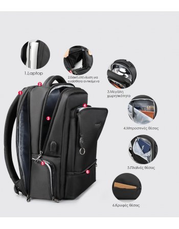 BACKPACK TIGERNU 3585 ΜΑΥΡΟ 15.6" 