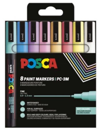 ΜΑΡΚΑΔΟΡΟΙ UNI POSCA PC-3M MEDIUM ΣΕΤ 8 SOFT
