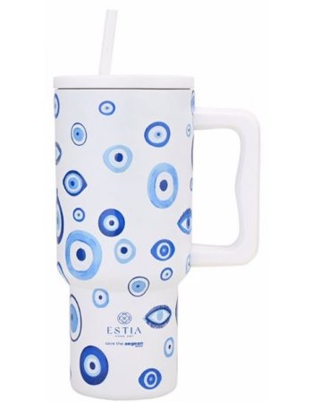 ESTIA ΘΕΡΜΟΣ STRAW TUMBLER XL SAVE THE AEGEAN 900ml BLUE EYE