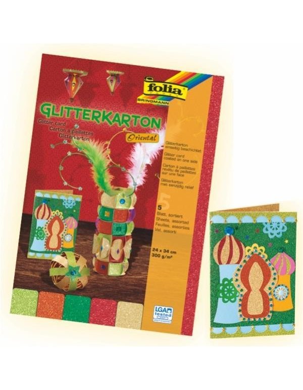 ΧΑΡΤΟΝΙΑ FOLIA GLITTER 24χ34 300gr ΑΣΟΡΤΙ 5τεμ. (5 χρώματα)